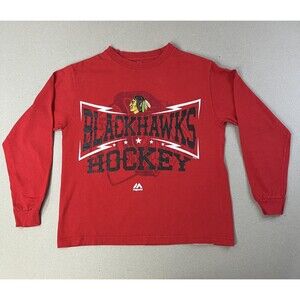 Chicago Blackhawks Shirt Youth Smalll Red NHL Hockey Long Sleeve Tee Crewneck